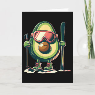 Tarjeta Esquiador de aguacate con gafas, bastones de esquí