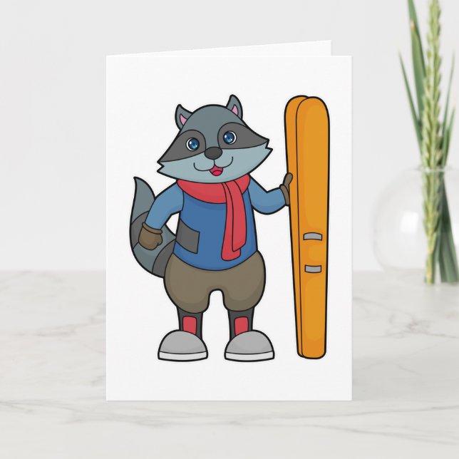 Tarjeta Esquiador Mapache Esquí (Anverso)