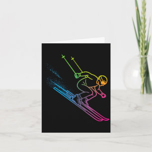 Tarjeta Esquiador vaporwave gradiente arcoíris retro invie