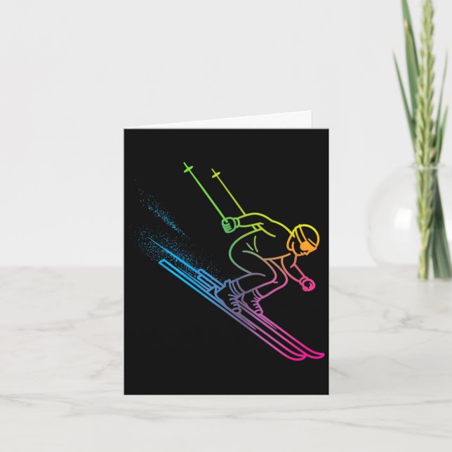 Tarjeta Esquiador vaporwave gradiente arcoíris retro invie (Anverso)
