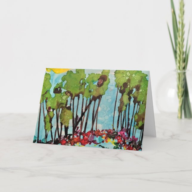 Tarjeta Esquina turquesa de tinta alcohólica boho horizont (Anverso)