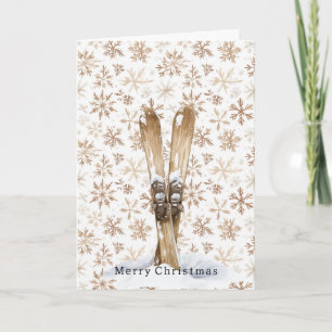 Tarjeta Esquís Crema Blanco Copos de Nieve Navidad