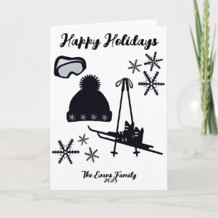 Tarjeta Esquís, sombrero, botas y gafas de Navidad