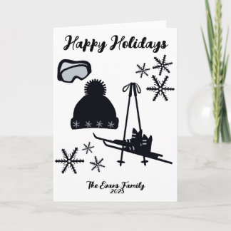 Tarjeta Esquís, sombrero, botas y gafas de Navidad
