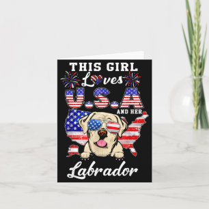 Tarjeta Esta Chica Ama USA y Perro 4 de Julio Labrador