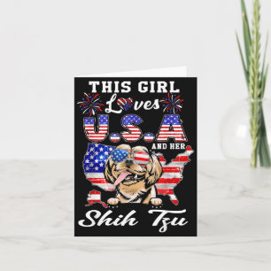 Tarjeta Esta Chica Ama USA y Perro 4 de Julio Shih Tzu