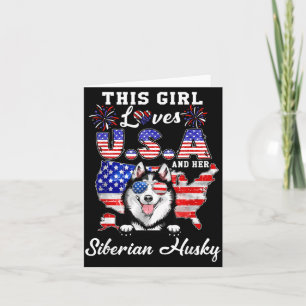 Tarjeta Esta Chica Ama USA y Perro 4 de Julio Siberiano