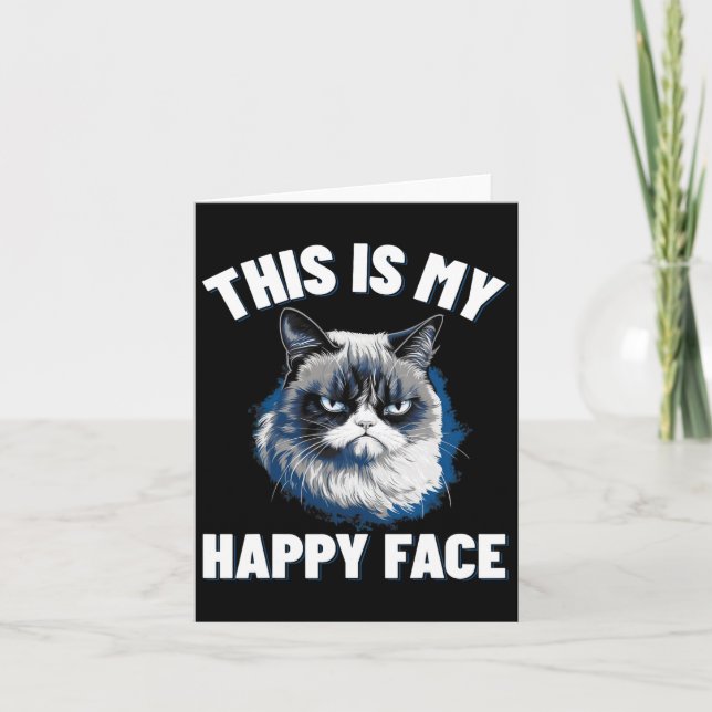 Tarjeta Esta Es Mi Cara Feliz - Gato Gracioso Con Cara Gru (Anverso)