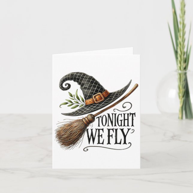 Tarjeta Esta Noche Volamos Gorra De Brujas Halloween Magic (Anverso)