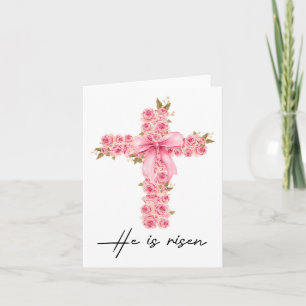 Tarjeta Está Risen Coquette Bow Floral Cross Faith Easter