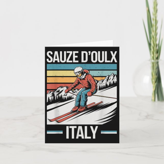 Tarjeta Estación de esquí Retro Sauze Doulx Italy, esquí a (Anverso)