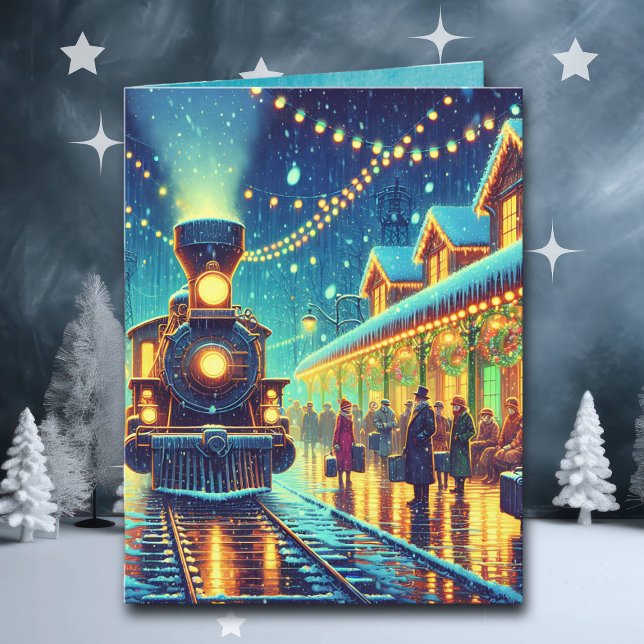 Tarjeta Estación de tren de época en Navidades noche de ni (Subido por el creador)