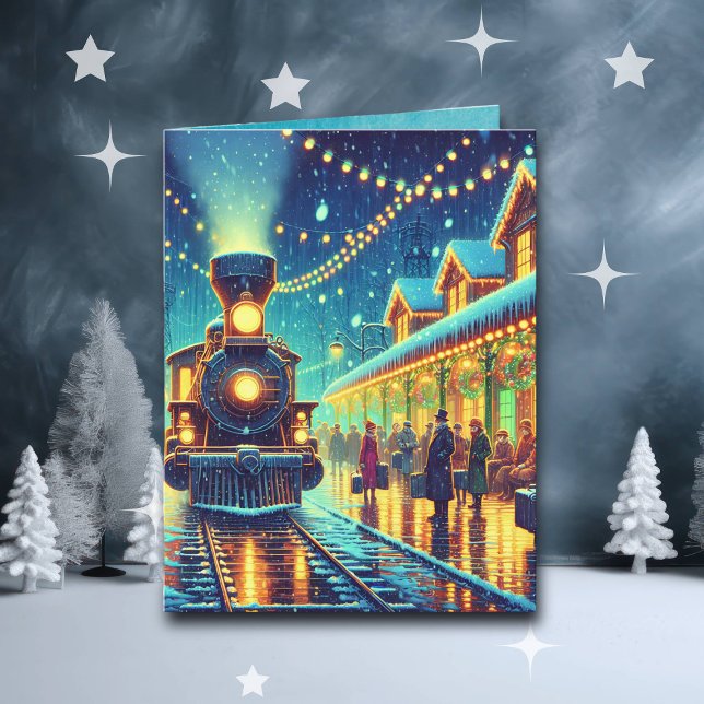Tarjeta Estación de tren de época en Navidades noche de ni (Subido por el creador)
