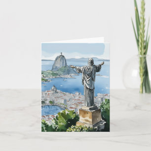 Tarjeta Estacionalidad de acuarela de Río de Janeiro Brasi