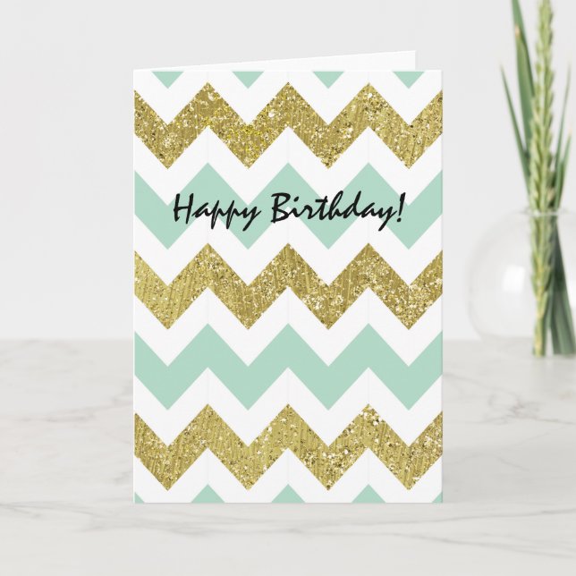Tarjeta Estaciones Purpurinas de Mint y Gold Chevron Faux (Anverso)
