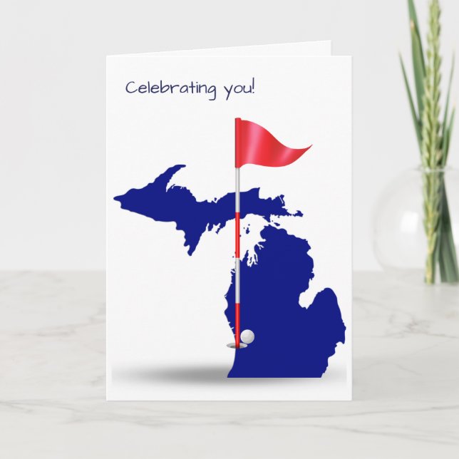 Tarjeta estado de Michigan y pelota de golf (Anverso)