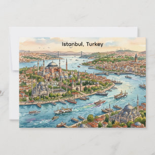 Tarjeta Estambul Turquía Hagia Sophia Acuarela