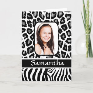 Tarjeta Estampado de animales blanco y negro personalizado