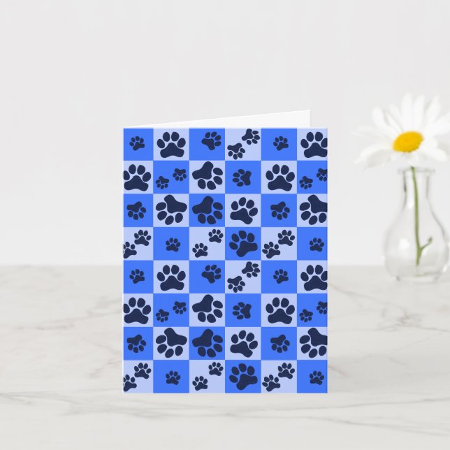 Tarjeta Estampado de huellas de perro azules a cuadros (Planta pequeña)