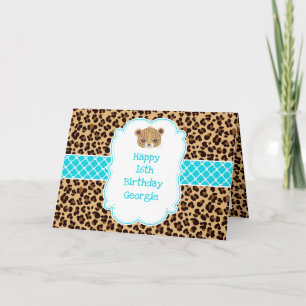 Tarjeta Estampado de leopardo azul Cuatrefoil 