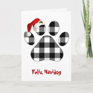 Tarjeta Estampado de plaid de búfalo de Navidad con huella