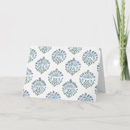 Tarjeta Estampado floral en bloque azul, marfil