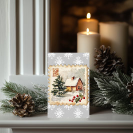 Tarjeta Estampilla de rehenes de Navidad vintage