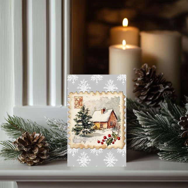 Tarjeta Estampilla de rehenes de Navidad vintage (Subido por el creador)