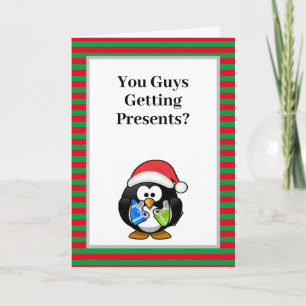 Tarjeta ¿Están recibiendo regalos? Funny Penguin Navidades