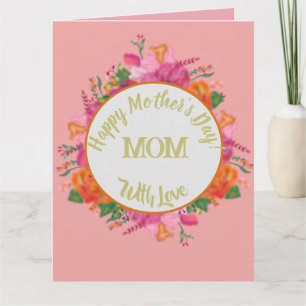 Tarjeta Estandarte de Círculo Floral Día de la Madre Rosa