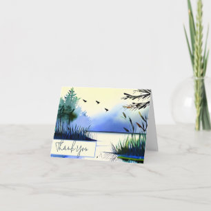 Tarjeta Estanque de acuarela y aves personalizable