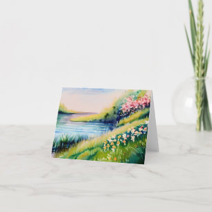 Tarjeta Estanque de acuarela y flores personalizables