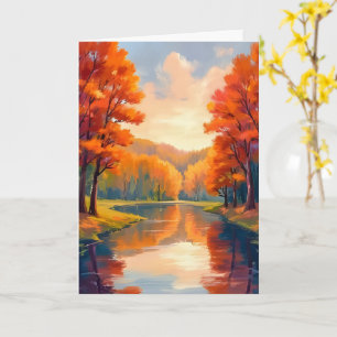 Tarjeta Estanque de otoño Aquarela de follaje de otoño d