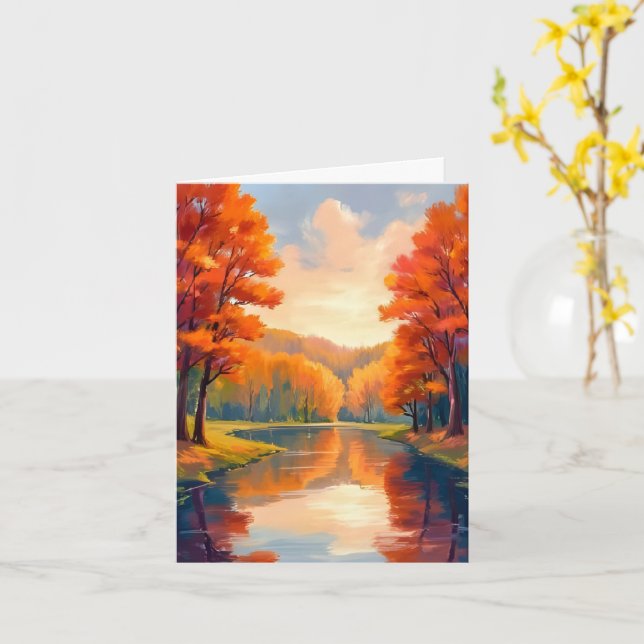 Tarjeta Estanque de otoño | Aquarela de follaje de otoño d (flor amarilla)