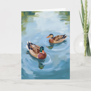 Tarjeta Estanque de patos pintado a la acuarela