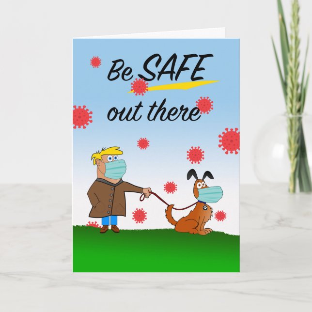 Tarjeta Estar A Salvo, Coronavirus, Hombre Caminando Perro (Anverso)