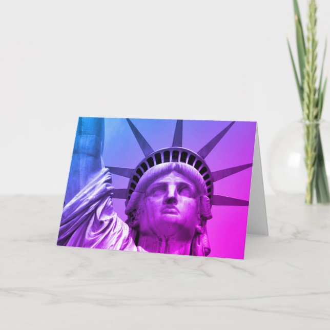 Tarjeta Estatua de la Libertad Blue Purple Pop Art Nueva Y (Anverso)