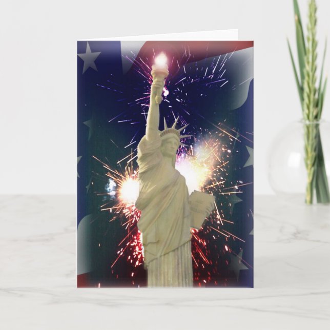 Tarjeta Estatua de la Libertad con fuegos artificiales par (Anverso)