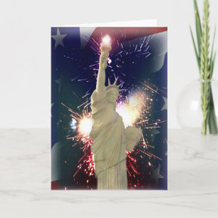 Tarjeta Estatua de la Libertad con fuegos artificiales par