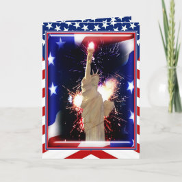 Tarjeta Estatua de la Libertad con Fuegos Artificiales par