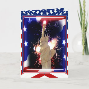 Tarjeta Estatua de la Libertad con fuegos artificiales par