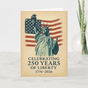 Tarjeta Estatua de la libertad en 250 años sobre la bander