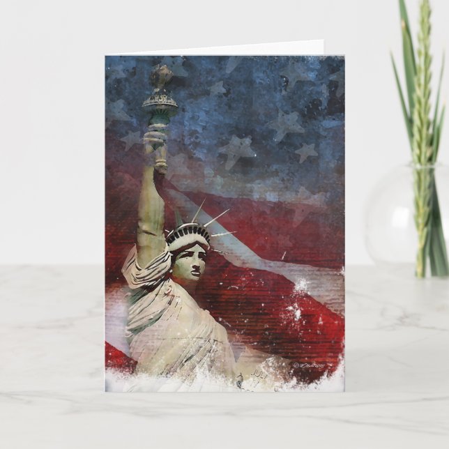 Tarjeta Estatua de la libertad y de la bandera americana (Anverso)