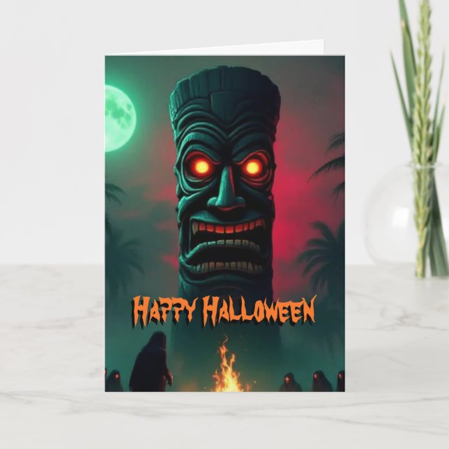 Tarjeta Estatua de Tiki de Halloween brillante (Anverso)