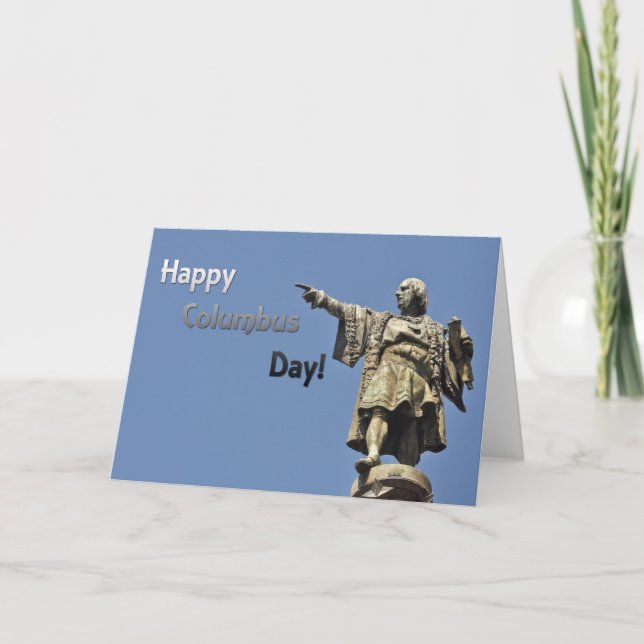 Tarjeta Estatua feliz del día de Cristóbal Colón (Anverso)