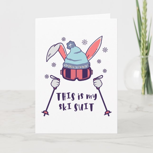 Tarjeta Este es mi Conejo de Esquí con bastones de esquí (Anverso)