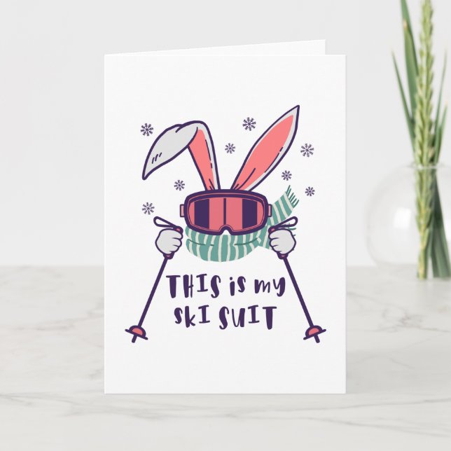 Tarjeta Este es mi Conejo de Esquí con bastones de esquí (Anverso)