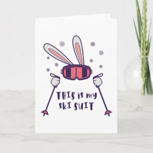 Tarjeta Este es mi conejo de esquí Traje de esquí con bast