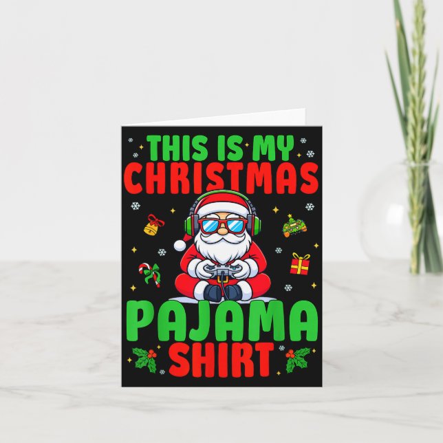 Tarjeta Este Es Mi Videojuego De Papá Noel Con Pijama De N (Anverso)