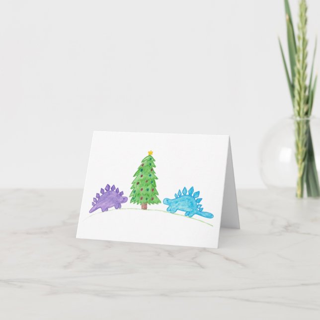 Tarjeta Estegosaurios Por El Árbol De Navidad (Anverso)